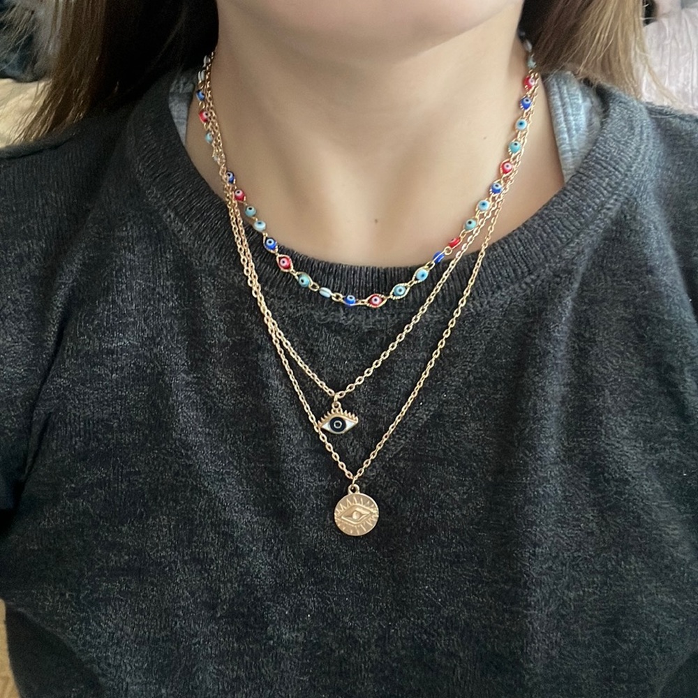 Konpicca three layered gold evil eye necklace